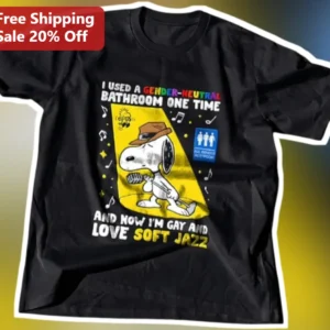I Used A Gender-Neutral Bathroom One Time And Now I'm Gay And Love Soft Jazz Snoopy Graphic Tee available at our Los Angeles warehouse
