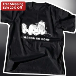 I Wanna Go Home Snoopy Tee Funny Peanuts Cartoon Graphic Shirt for Introverts available at our Los Angeles warehouse