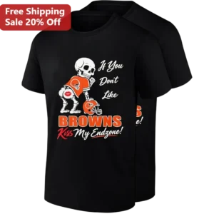 If You Don't Like Browns Kiss My Endzone Tee, Funny Cleveland Browns Skeleton Football Fan Gift for available at our Los Angeles warehouse