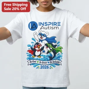 Inspire Autism Be Kind Be Brave Be Inclusive 2026 Tee, Superhero Animals Autism Awareness Shirt Gift available at our Los Angeles warehouse