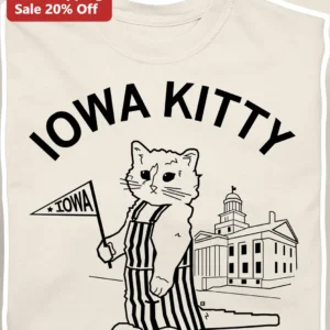 Iowa Kitty Tee Funny Cat Lover Graphic T-Shirt Retro Hawkeyes State Pride Gift available at our Los Angeles warehouse