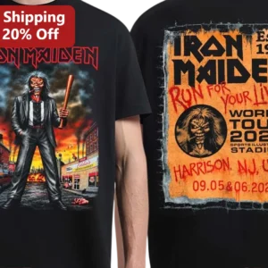 Iron Maiden Run For Your Lives Eddie Graphic Tee Heavy Metal Band Merch available at our Los Angeles warehouse