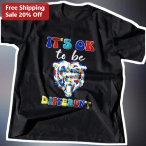 It's OK to be Different Autism Awareness Puzzle Bear Tee Neurodiversity Acceptance Gift for Parents available at our Los Angeles warehouse