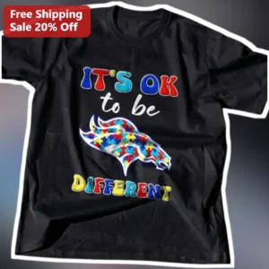 IT'S OK to be DIFFERENT Autism Awareness Puzzle Dolphin Graphic Tee available at our Los Angeles warehouse