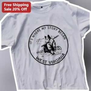 It's Where My Story Began West Virginia Bear Vintage Mountain State Graphic Tee available at our Los Angeles warehouse