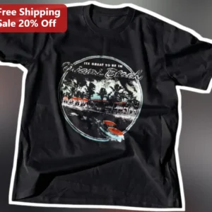 Its Great To Be In Miami Beach Vintage Travel Graphic Tee available at our Los Angeles warehouse