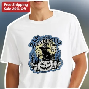 Its the Most WONDERFUL Time of the Year Tee Halloween Black Cat Pumpkin Shirt available at our Los Angeles warehouse