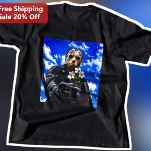 Jason Voorhees Giving Flowers Graphic Tee Friday The 13th Horror Movie Shirt available at our Los Angeles warehouse