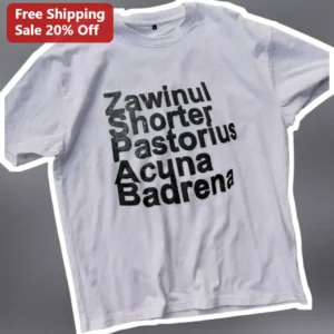 Jazz Fusion Legends Typography Tee Gift for Music Lovers available at our Los Angeles warehouse