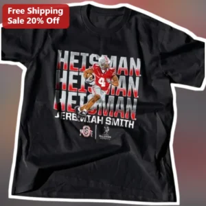 Jeremiah Smith Heisman Pose Ohio State Buckeyes Football Player Graphic Tee available at our Los Angeles warehouse