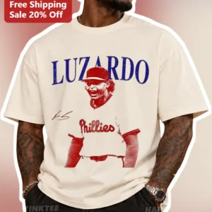 Jesus Luzardo Phillies Vintage Distressed Baseball Tee available at our Los Angeles warehouse