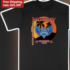 Journey Vintage Retro Sunset Palm Tree Graphic Tee for Men Women available at our Los Angeles warehouse