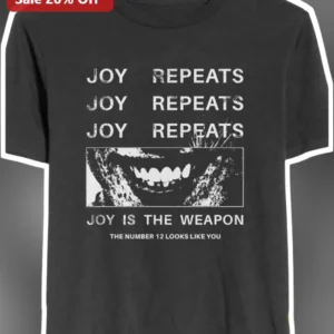 Joy Repeats Joy Is The Weapon Distressed Punk Grunge Graphic Tee available at our Los Angeles warehouse