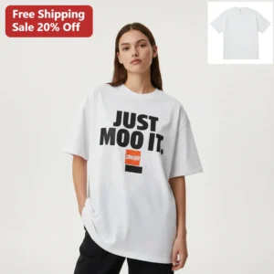 Just Moo It Cowser Tee, Funny Cow Humor Shirt for Cow Lovers and Dairy Farmers, Athletic Parody Farm available at our Los Angeles warehouse