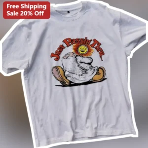Just Passin' Thru Retro Cartoon Sheepdog Graphic Tee Funny Vintage Dog Lover Gift available at our Los Angeles warehouse