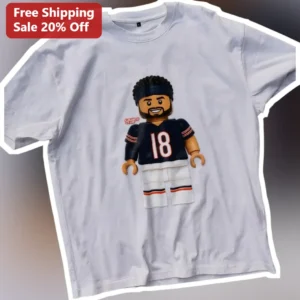 Justin Fields Lego Style Football Player Graphic Tee Number 18 NFL Fan Gift available at our Los Angeles warehouse