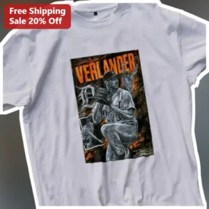 Justin Verlander Detroit Tigers Pitcher Graphic Tee Baseball Fan Gift available at our Los Angeles warehouse