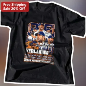 Justin Verlander Detroit Tigers Thank You For The Memories Tee available at our Los Angeles warehouse