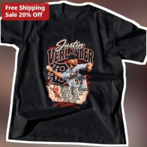 Justin Verlander Detroit Tigers Vintage Tee #35 Cy Young MVP Rookie of the Year Baseball Fan Gift available at our Los Angeles warehouse
