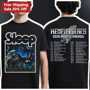 Kempispheres Sleep Band Graphic Tee Stoner Rock Doom Metal Tour Merch available at our Los Angeles warehouse