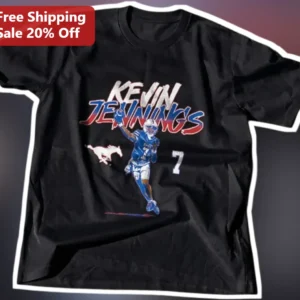 Kevin Jennings SMU Football Player Graphic Tee Black Retro Jersey Style Shirt available at our Los Angeles warehouse