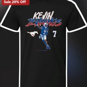 Kevin Jennings SMU Mustangs Football Player Graphic Tee available at our Los Angeles warehouse
