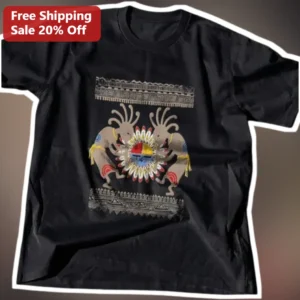 Kokopelli Sun Symbol Graphic Tee Native American Southwest Tribal Art Shirt available at our Los Angeles warehouse