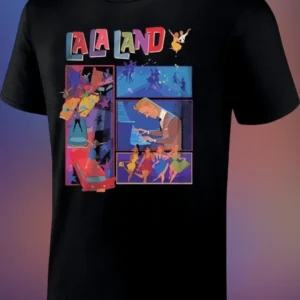 LA LA LAND Tee City of Stars Movie Fan Gift Retro Pop Art Collage Shirt for Men Women available at our Los Angeles warehouse