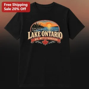 Lake Ontario Big Wet Canadian Retro Sunset Graphic Tee available at our Los Angeles warehouse