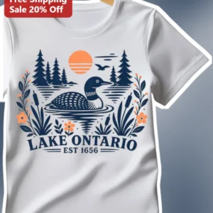 Lake Ontario EST Vintage Loon Graphic Tee Great Lakes History Gift available at our Los Angeles warehouse
