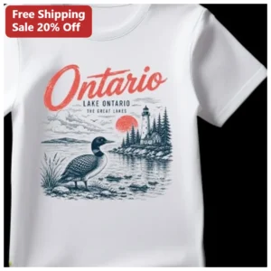 Lake Ontario Great Lakes Vintage Travel Poster Graphic Tee for Men Women available at our Los Angeles warehouse