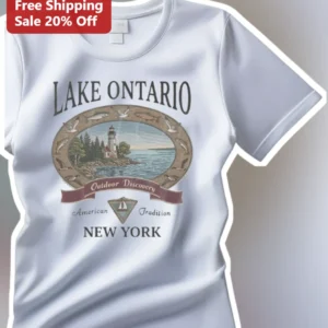 Lake Ontario Outdoor Discovery New York Vintage Lighthouse Graphic Tee available at our Los Angeles warehouse