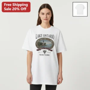 Lake Ontario Outdoor Discovery Vintage Lighthouse Graphic Tee, American Tradition New York Souvenir available at our Los Angeles warehouse