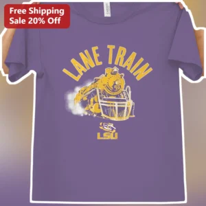 Lane Train LSU Tee Vintage Steam Locomotive Football Helmet Graphic Shirt for Tigers Fans available at our Los Angeles warehouse