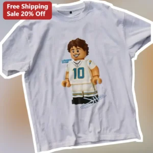 LAUNCH CLUB Justin Herbert Lego Minifigure Graphic Tee NFL Chargers Football Gift available at our Los Angeles warehouse