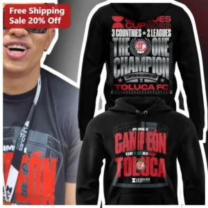 Leagues Cup 2026 Toluca FC Campeón Hoodie 3 Countries 2 Leagues 1 Champion Soccer Fan Gear available at our Los Angeles warehouse