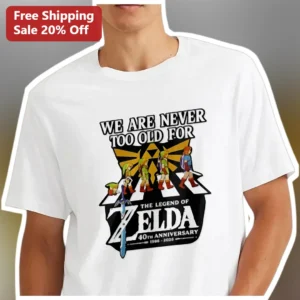 Legend of Zelda 40th Anniversary Tee Link Retro Gamer Shirt 1986-2026 available at our Los Angeles warehouse