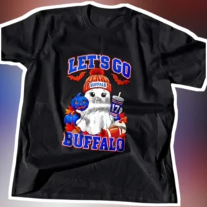 Let's Go Buffalo Cute Ghost Halloween Football Fan Tee available at our Los Angeles warehouse