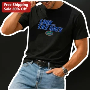 Lock The Gate Florida Gators Tee College Football Fan Shirt available at our Los Angeles warehouse