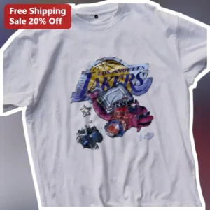 Los Angeles Lakers Tee Retro Graffiti Basketball Graphic Shirt for Fans available at our Los Angeles warehouse