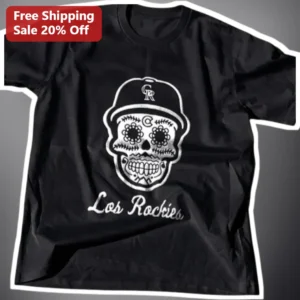 Los Rockies Tee Colorado Rockies Baseball Fan Sugar Skull Dia De Los Muertos Graphic T-Shirt available at our Los Angeles warehouse