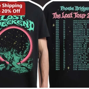 Lost Weekend Phoebe Bridgers The Lost Tour 2026 Graphic Tee Indie Rock Concert Merch available at our Los Angeles warehouse