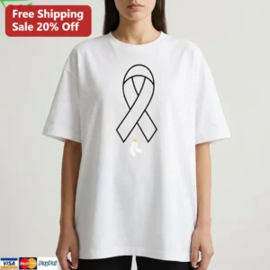 Lung Cancer Awareness Ribbon Tee White Ribbon Cancer Support Graphic Shirt Survivor Caregiver Gift available at our Los Angeles warehouse