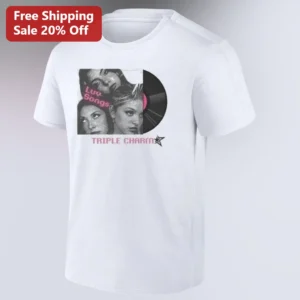 Luv Songs Triple Charm Tee, Retro Y2K Music Graphic Shirt Gift for Girl Group Fans available at our Los Angeles warehouse