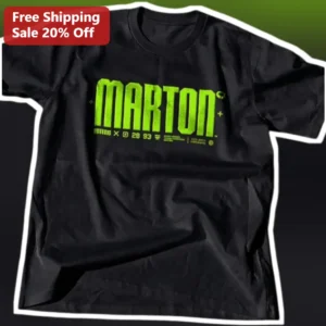 MARTON Neon Green Distressed Typography Graphic Tee Streetwear Industrial Style Shirt available at our Los Angeles warehouse