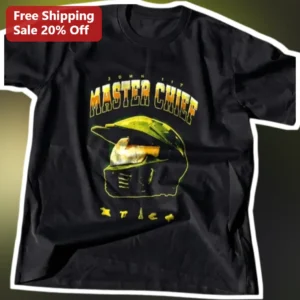 Master Chief Halo Gaming Tee Retro Distressed Helmet Graphic Shirt for Gamers available at our Los Angeles warehouse