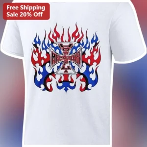 MEMORIES Tee Maltese Cross Biker Memorial Gift Patriotic Flames Veteran Apparel available at our Los Angeles warehouse