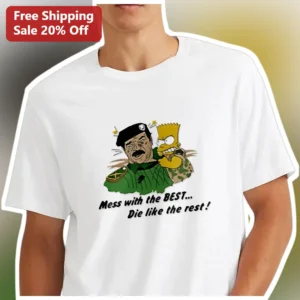 Mess With The Best Die Like The Rest Bart Simpson Military Graphic Tee available at our Los Angeles warehouse