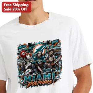Miami Dolphins Fins Up Skeleton Football Players Graphic Tee NFL Fan Gear available at our Los Angeles warehouse