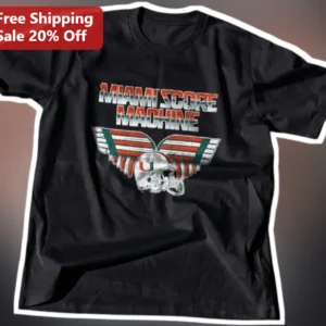 Miami Score Machine Vintage Distressed Football Helmet Graphic Tee for College Fans available at our Los Angeles warehouse